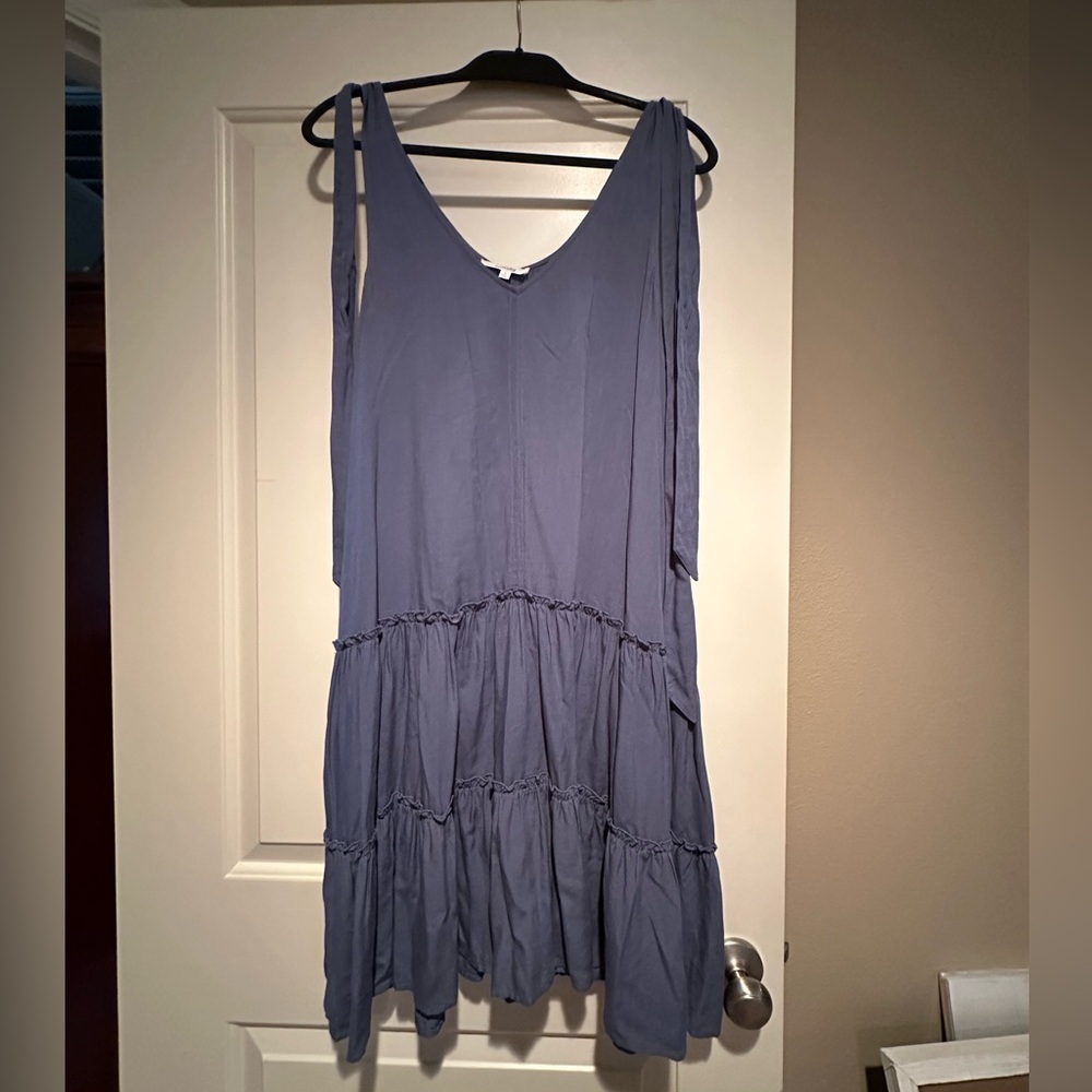Splendid Slate Blue Tiered V-Neck Mini Dress